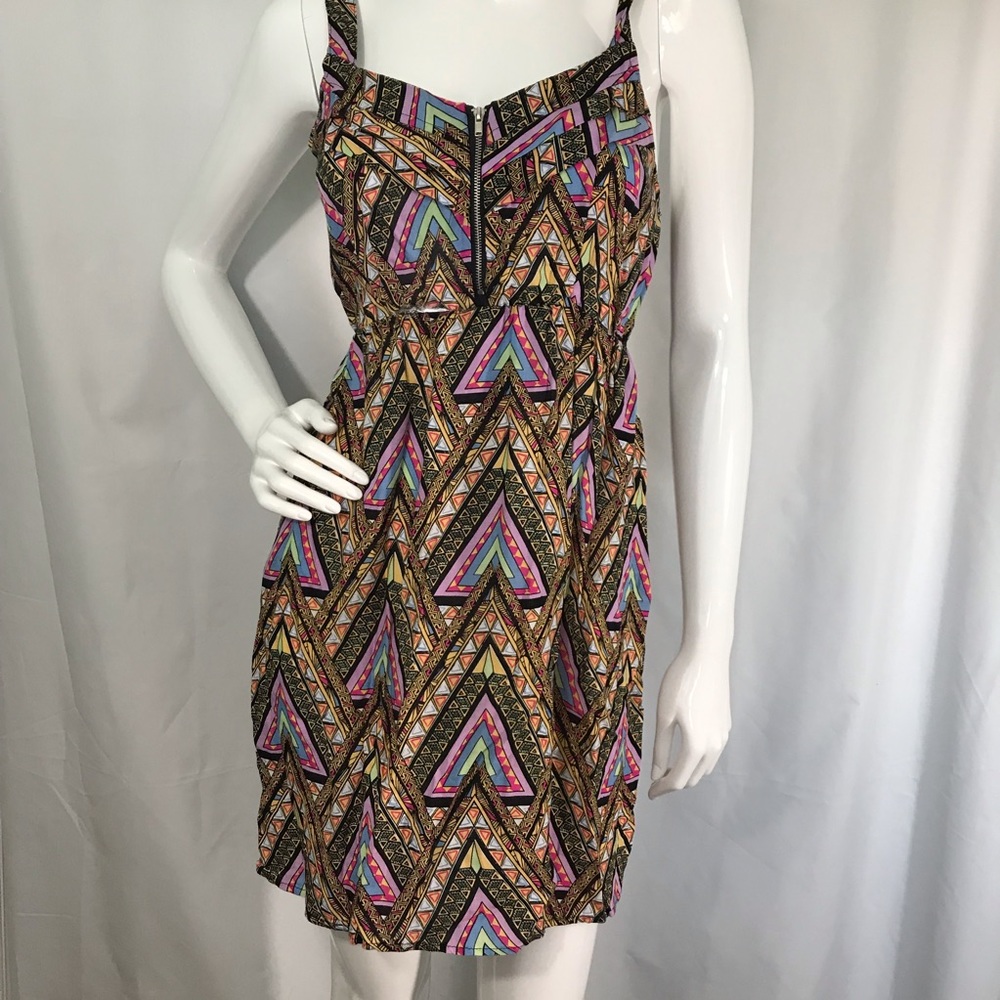 Cute satin summer dress multi colored zip front